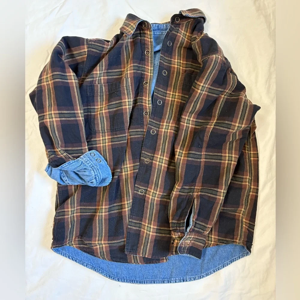Vintage Reversible Chore Coat | Barn Jacket – Denim & Flannel – M - Picture 4 of 4